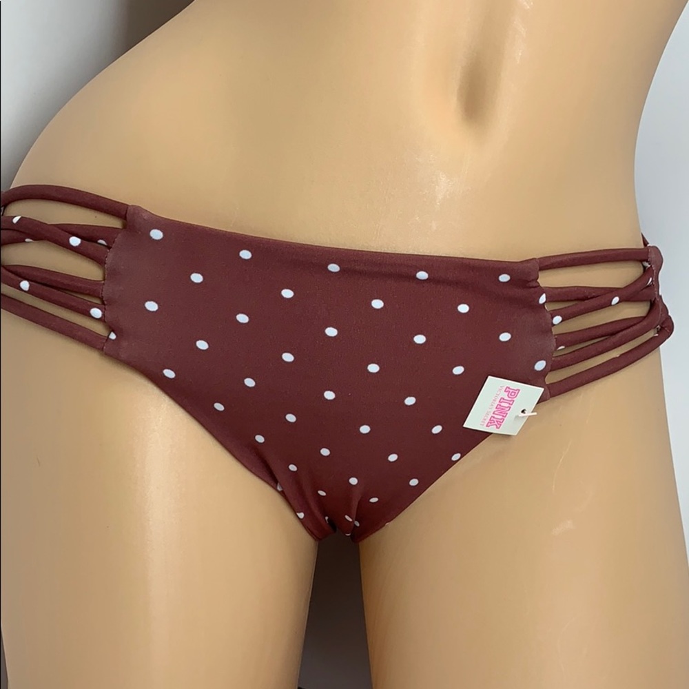 Pink Victoria’s Secret strappy mini bikini bottom polka dot cute